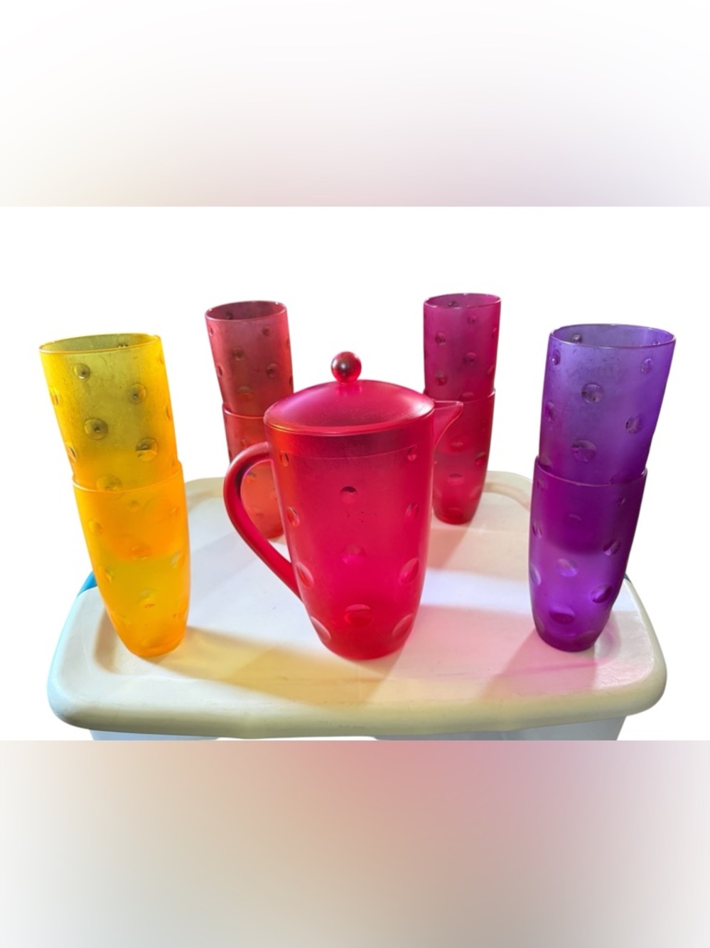 Retro Inverted Polka Dot Acrylic Pitcher w/ Lid and 8 Cups